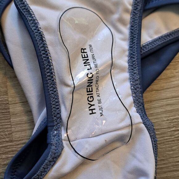 Cupshe Bianca Plunge Halter One Piece Ruched Swimsuit Dusty Blue 1x NWT - Picture 7 of 15